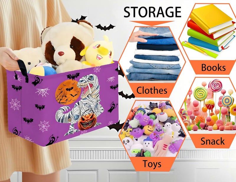 BOOHIT Large Halloween Themed Candy Gift Boo Basket for Kids Baby Personalized Adults Storage Bin Fall Decor(Purple Dinosaur) - Image 4